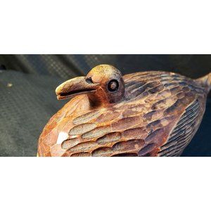 Vintage Hand Carved Folk Art Wooden Bird Stash Trinket Box Hidden Compartment